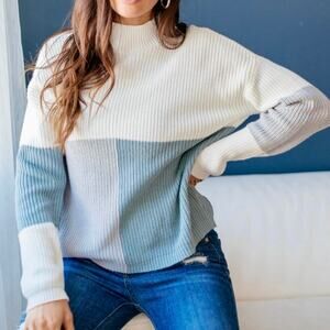 Teal and cream Color block sweater
